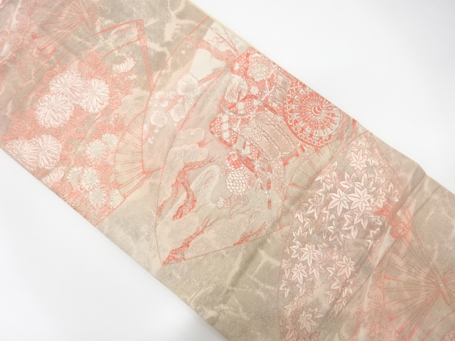 JAPANESE KIMONO / ANTIQUE FUKURO OBI / SILK / WOVEN KIKU & CARRIAGE